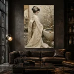 Serene Ivory Zen Garden Japanese Geisha Art Canvas Print - Image 5