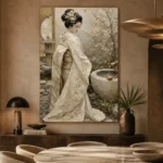 Serene Ivory Zen Garden Japanese Geisha Art Canvas Print - Image 7