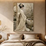 Serene Ivory Zen Garden Japanese Geisha Art Canvas Print - Image 8