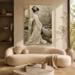 Serene Ivory Zen Garden Japanese Geisha Art Canvas Print - Image 9