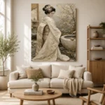Serene Ivory Zen Garden Japanese Geisha Art Canvas Print - Image 10