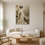 Serene Ivory Zen Garden Japanese Geisha Art Canvas Print styled in a refined neutral interior