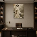 Serene Ivory Zen Garden Japanese Geisha Art Canvas Print displayed in a contemporary gallery-inspired room