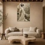 Serene Ivory Zen Garden Japanese Geisha Art Canvas Print presented in a sophisticated home setting