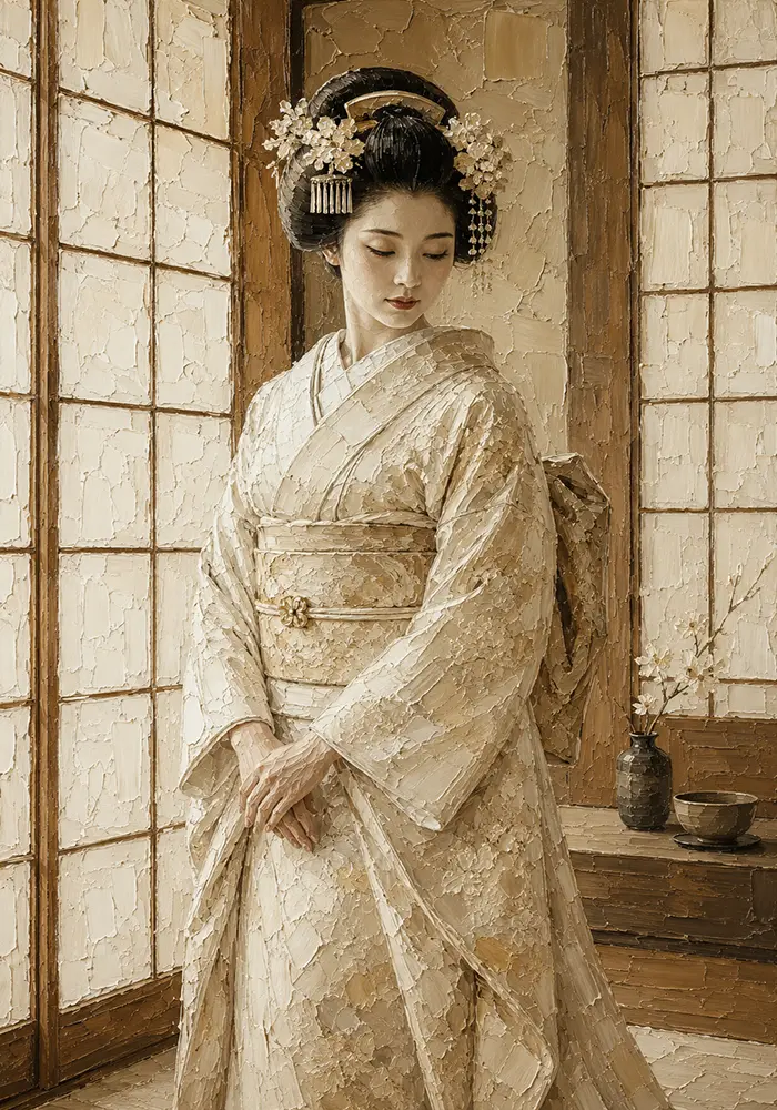 Peaceful Ivory Shoji Japanese Geisha Art Canvas Print