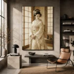Peaceful Ivory Shoji Japanese Geisha Art Canvas Print - Image 3