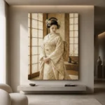 Peaceful Ivory Shoji Japanese Geisha Art Canvas Print - Image 4