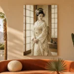 Peaceful Ivory Shoji Japanese Geisha Art Canvas Print - Image 6
