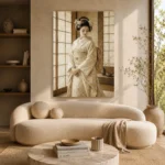 Peaceful Ivory Shoji Japanese Geisha Art Canvas Print - Image 9