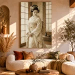 Peaceful Ivory Shoji Japanese Geisha Art Canvas Print - Image 11