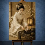 Ceremonial Ivory Tea House Japanese Geisha Art Canvas Print - Image 2