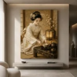 Ceremonial Ivory Tea House Japanese Geisha Art Canvas Print - Image 4