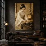 Ceremonial Ivory Tea House Japanese Geisha Art Canvas Print - Image 5