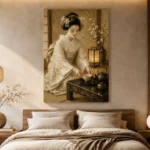 Ceremonial Ivory Tea House Japanese Geisha Art Canvas Print - Image 8