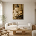 Ceremonial Ivory Tea House Japanese Geisha Art Canvas Print styled in a refined neutral interior