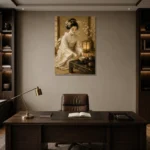 Ceremonial Ivory Tea House Japanese Geisha Art Canvas Print displayed in a contemporary gallery-inspired room