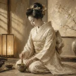 Lantern-Lit Ivory Kimono Japanese Geisha Art Canvas Print