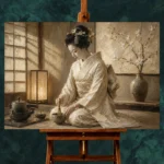 Lantern-Lit Ivory Kimono Japanese Geisha Art Canvas Print - Image 2