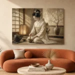 Lantern-Lit Ivory Kimono Japanese Geisha Art Canvas Print - Image 3