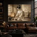Lantern-Lit Ivory Kimono Japanese Geisha Art Canvas Print - Image 4