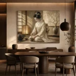 Lantern-Lit Ivory Kimono Japanese Geisha Art Canvas Print - Image 5