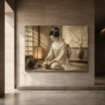 Lantern-Lit Ivory Kimono Japanese Geisha Art Canvas Print - Image 6