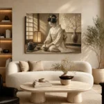 Lantern-Lit Ivory Kimono Japanese Geisha Art Canvas Print - Image 7
