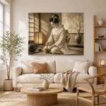Lantern-Lit Ivory Kimono Japanese Geisha Art Canvas Print - Image 8