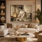 Lantern-Lit Ivory Kimono Japanese Geisha Art Canvas Print - Image 10