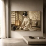 Lantern-Lit Ivory Kimono Japanese Geisha Art Canvas Print - Image 11