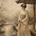 Misty Ivory Lantern Japanese Geisha Art Canvas Print