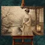 Misty Ivory Lantern Japanese Geisha Art Canvas Print - Image 2