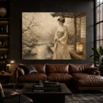 Misty Ivory Lantern Japanese Geisha Art Canvas Print - Image 4