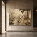 Misty Ivory Lantern Japanese Geisha Art Canvas Print - Image 6