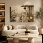 Misty Ivory Lantern Japanese Geisha Art Canvas Print - Image 7