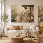 Misty Ivory Lantern Japanese Geisha Art Canvas Print - Image 8