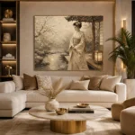 Misty Ivory Lantern Japanese Geisha Art Canvas Print - Image 10