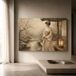 Misty Ivory Lantern Japanese Geisha Art Canvas Print - Image 11