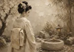 Contemplative Ivory Zen Japanese Geisha Art Canvas Print