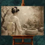 Contemplative Ivory Zen Japanese Geisha Art Canvas Print - Image 2