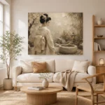 Contemplative Ivory Zen Japanese Geisha Art Canvas Print - Image 8