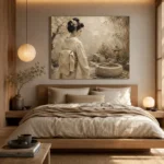 Contemplative Ivory Zen Japanese Geisha Art Canvas Print - Image 9