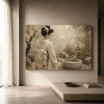 Contemplative Ivory Zen Japanese Geisha Art Canvas Print - Image 11