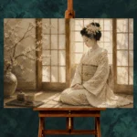 Peaceful Morning Ivory Shoji Japanese Geisha Art Canvas Print - Image 2