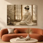 Peaceful Morning Ivory Shoji Japanese Geisha Art Canvas Print - Image 3