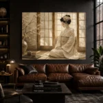 Peaceful Morning Ivory Shoji Japanese Geisha Art Canvas Print - Image 4