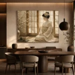 Peaceful Morning Ivory Shoji Japanese Geisha Art Canvas Print - Image 5