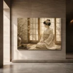 Peaceful Morning Ivory Shoji Japanese Geisha Art Canvas Print - Image 6