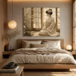 Peaceful Morning Ivory Shoji Japanese Geisha Art Canvas Print - Image 9