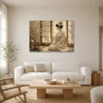 Peaceful Morning Ivory Shoji Japanese Geisha Art Canvas Print styled in a refined neutral interior